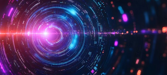 Obraz premium Abstract futuristic technology background design with blue and purple circular shapes design, vector illustration design. Digital data, high-tech concept. Flat design,