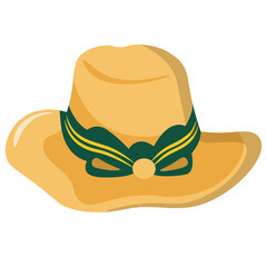 Summer beach fedora hat vector image, trilby straw panama hat clip art illustration, isolated on white background, cute fedora hat clipart