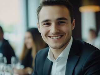 Fototapeta premium Smiling Businessman in Restaurant