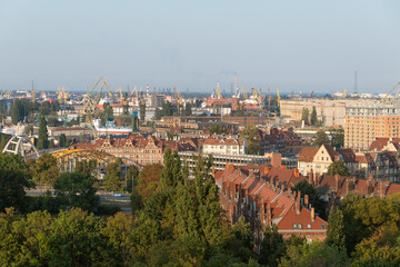 Obraz premium Gdansk Shipyard. A major shipbuilding enterprise. Big cranes and dock. Gdansk.