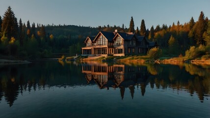 Obraz premium reflection of the house on the lake