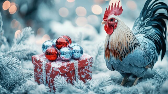 Seasonal Celebration with Chicken and Christmas Ornaments