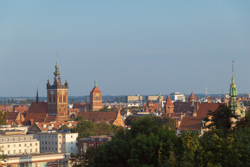 View of Gdansk at sunset. Panorama of the city.
