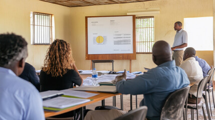 Professor explaining statistics to students during university lesson in africa