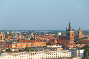 Fototapeta premium View of Gdansk at sunset. Panorama of the city.