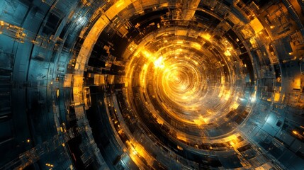 Fototapeta premium Abstract Futuristic Digital Tunnel Glowing Brightly