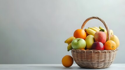 A wicker basket overflowing with fresh colorful fruit