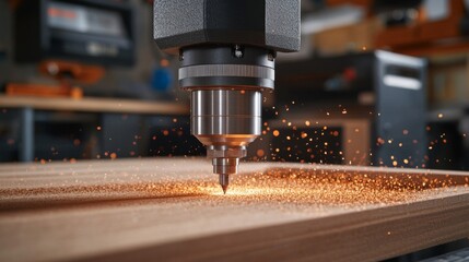 Cnc Router Machine Carving Wood Sparks Flying