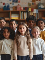 Obraz premium Education: Students of Different Races Standing in School
