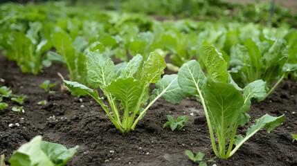 Celtuce plants growing outside