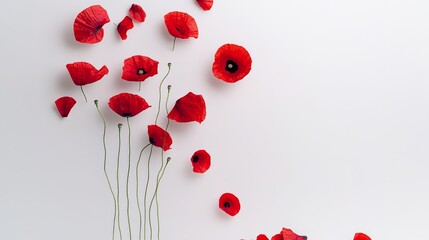 Close up of red flowers with a white background