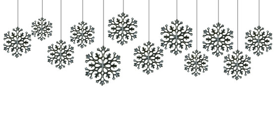 Garland wirh silver christmas snowflakes hanging on strings
