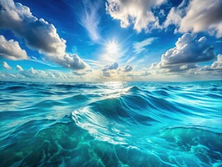 Panoramic wallpaper: high-resolution image of tranquil aqua blue ocean marble texture.