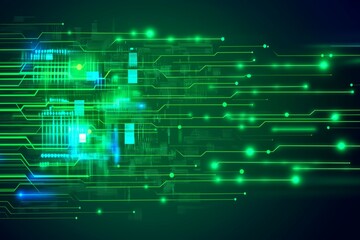 Green and blue digital technology backdrop featuring cyber circuits and innovative tech themes