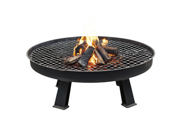 Modern fire pit with flames and wood logs creating warmth in outdoor space during evening gathering