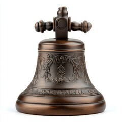 Antique bronze bell with intricate floral engravings and a detailed handle design, AI