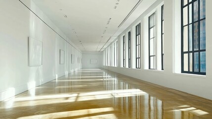 Obraz premium Sunlit Gallery Corridor With Minimalist Artwork