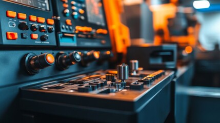 Fototapeta premium Industrial Machine Control Panel Close Up View