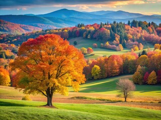 Vermont Autumn Minimalist Photography: Scenic Fall Foliage, New England Landscape