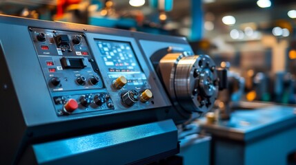 Naklejka premium Industrial Machine Control Panel Close Up View