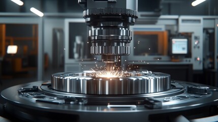 Fototapeta premium Industrial Machine Precisely Manufacturing Metal Parts