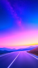 Winding Road Through Magical Sunset and Starry Night Valley