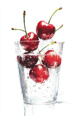 Vibrant Cherries in a Refreshing Glass of Water Capturing the Essence of Summer's Juicy and Healthy Quench