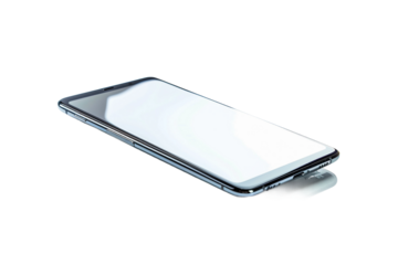 Clear smartphone screen with a glossy reflection effect isolated on transparent background