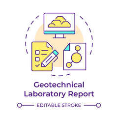 Geotechnical laboratory report multi color concept icon. Data analysis on soil and rock. Geotech survey. Round shape line illustration. Abstract idea. Graphic design. Easy to use in presentation