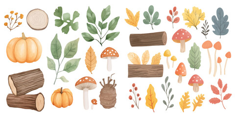 Watercolor autumn clipart, white background