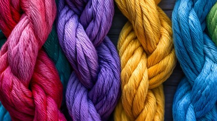 Close-up of colorful ropes and lines interlaced together, symbolizing unity in diversity
