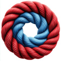Red and blue intertwined rope forming a circular knot, symbolizing unity and strength, AI