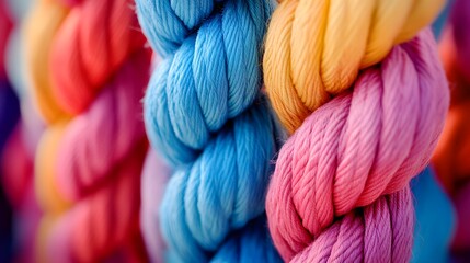 Close-up of colorful ropes and lines interlaced together, symbolizing unity in diversity