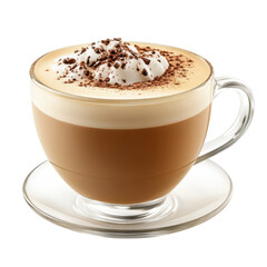 Realistic cappuccino coffee with latte, isolated on transparent background, PNG cutout photo