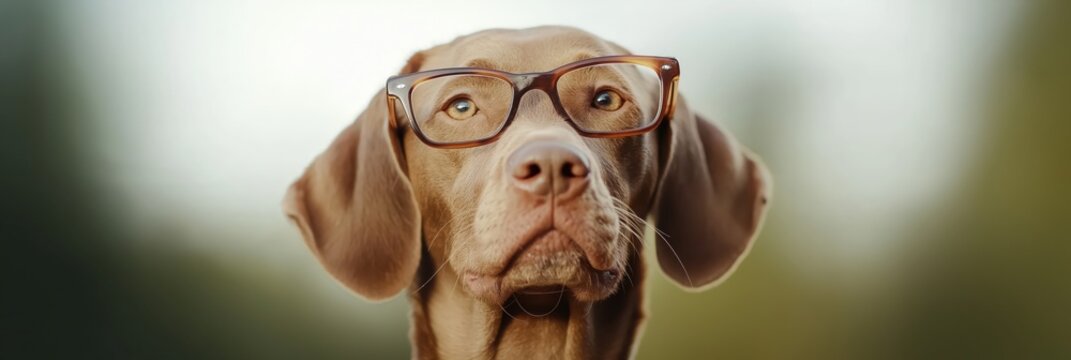 An adorable dog wearing glasses, embodying a quirky, humorous, and heartwarming charm, making a delightful and memorable impression for animal lovers.