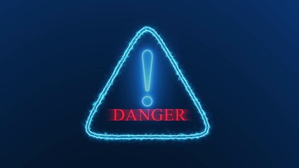 Warning icon, danger icon animation with neon line.