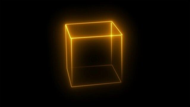 recommend clip art: Neon Rectangle box animation on black background. Rectangle Neon cube animation.