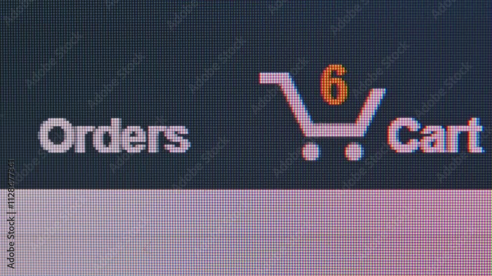 Wall mural close up macro shot of computer monitor online shopping store shopping cart been ordered and order q