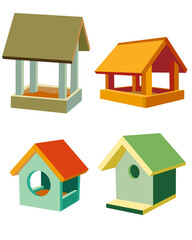 Set of images with bird feeders. Simple, cartoon style