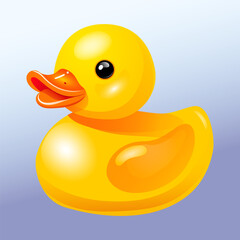 Yellow, rubber duck for bathing in the bathroom. Children's toy. Vector image in realistic style