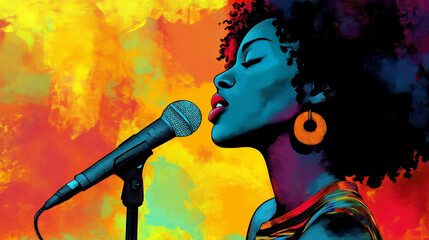 Vibrant celebration of International jazz day with a soulful singing performance. Horizontal banner. Copy space. Flat illustration. World Music Day