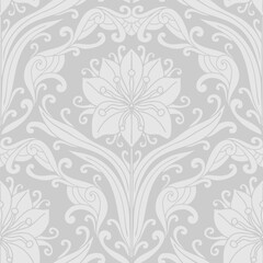 Damask style, floral pattern, swirl grey ornament. Seamless floral pattern-513.