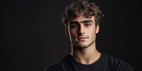 Naklejka premium Confident young man posing for the camera in a studio setting, showcasing his self assurance and charisma. This studio shot captures the essence of a confident young man.
