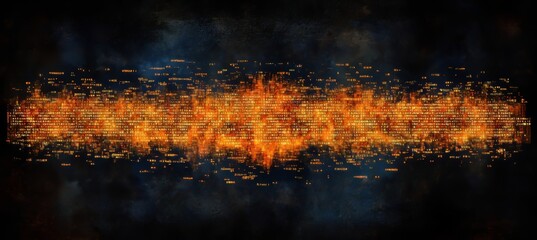 Fiery Digital Grid With Binary Code Symbolizing The Technology-Driven Financial World