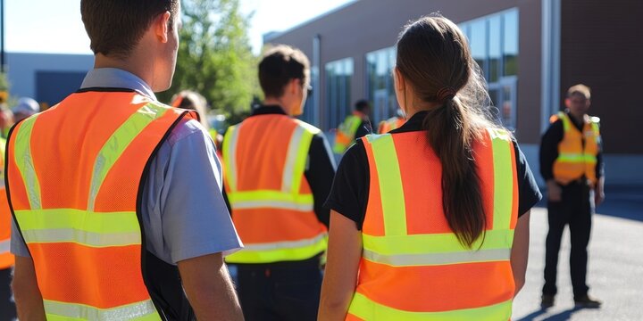 Individuals in Emergency Manager vests participate in a fire drill, demonstrating the vital role of emergency management. The Emergency Manager vests highlight safety and preparedness in the drill.