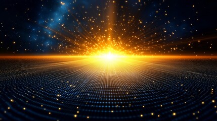 Golden Dawn of Digital Finance Abstract Grid Symbolizing Technology and Financial World.