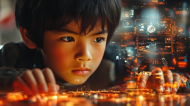 Skilled Asian Mechanic Fine Tuning the Engine of a Car with the Aid of a Holographic Interface Projecting Real Time Mechanical Data Showcasing the Future of Automotive Technology