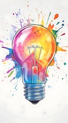 Colorful light bulb with a colorful splash on a white background, vector illustration