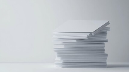 stack of blank white papers, minimalist composition, simple layout, clean design, isolated on white, office essentials, modern workspace, organized feel