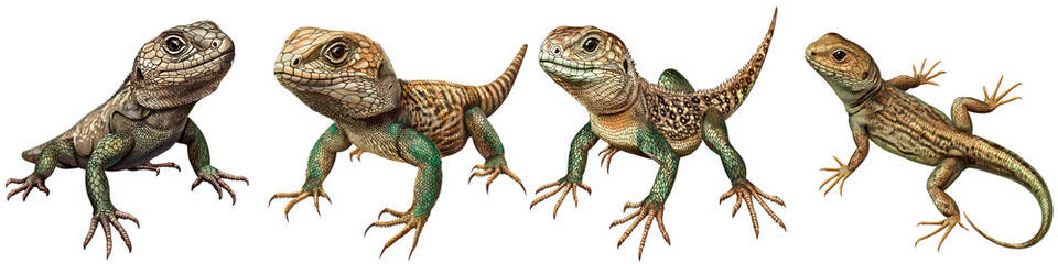 Fototapeta premium Diverse collection of small colorful lizard reptiles in natural habitat showcasing the varied species and adaptations of these cold blooded vertebrates in their tropical environment